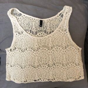 TopShop white lace crop top